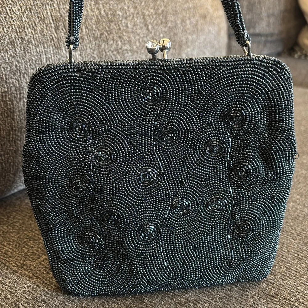 Vintage Debbie‎ 60s Bag Black Hand Made Beaded  Purse Elegant Black